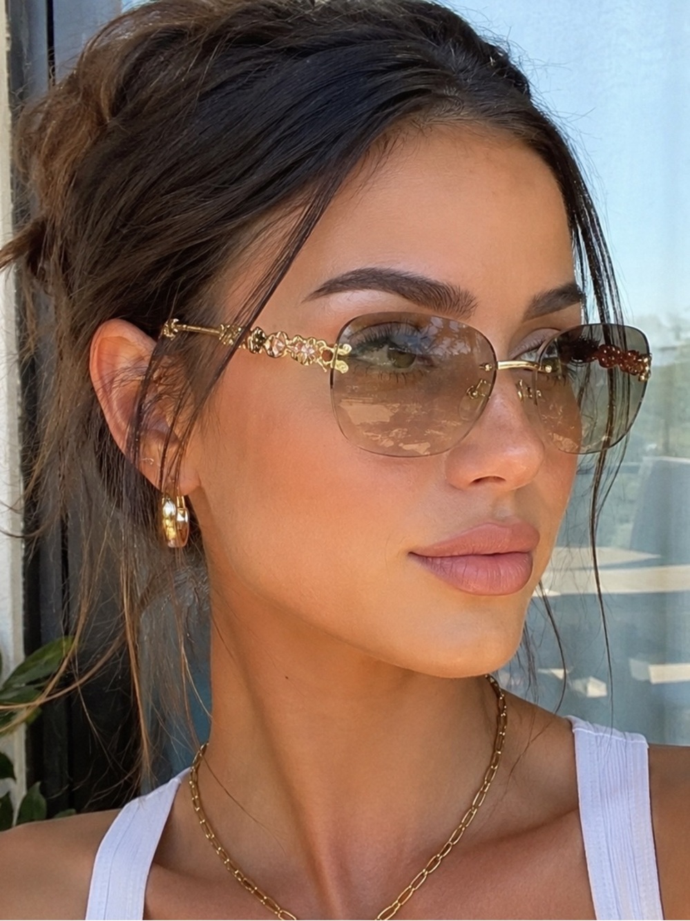 Coach Gold Rimless Brown Gradient Sunglasses